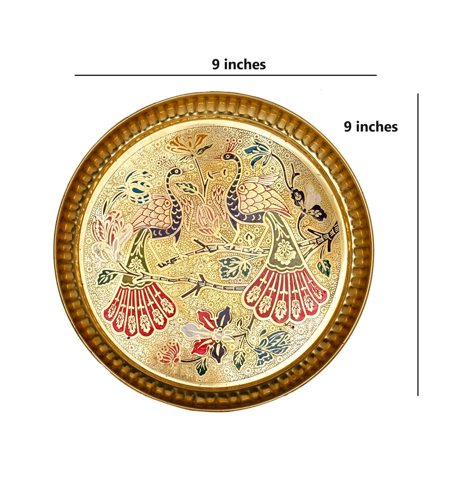 Pure Brass Plate with beautiful peacock design | Premium Peacock Design Pooja thali (Size - 9 inches) (1)-7