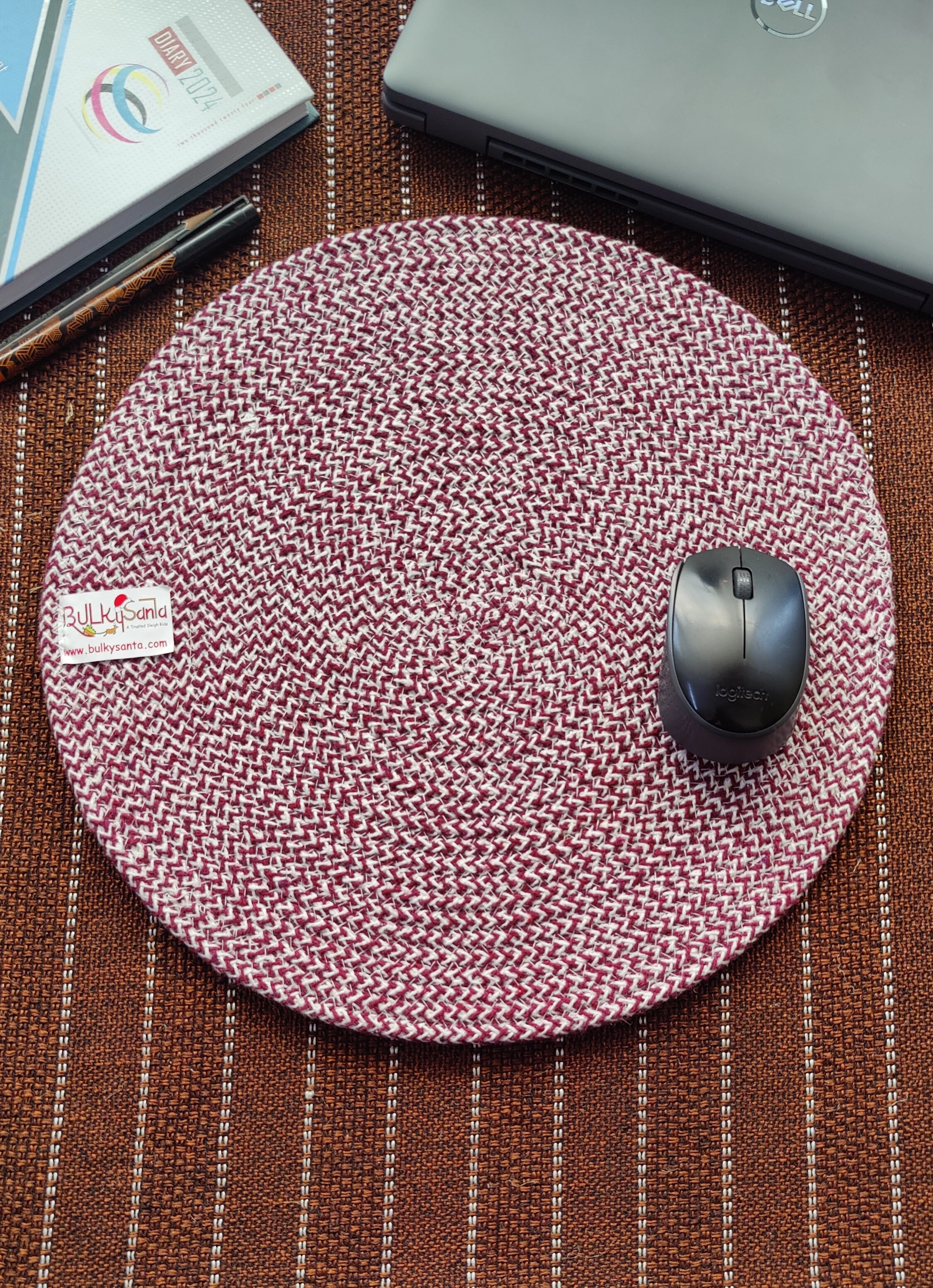 Cotton Place mats 38 cm (15&quot;) Round Table Mats, Heat Resistant, Reversible Use, Washable (Maroon)-Pack of 1-5