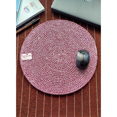 BulkySanta Cotton Place mats 38 cm (15") Round Table Mats, Heat Resistant, Reversible Use, Washable (Maroon)