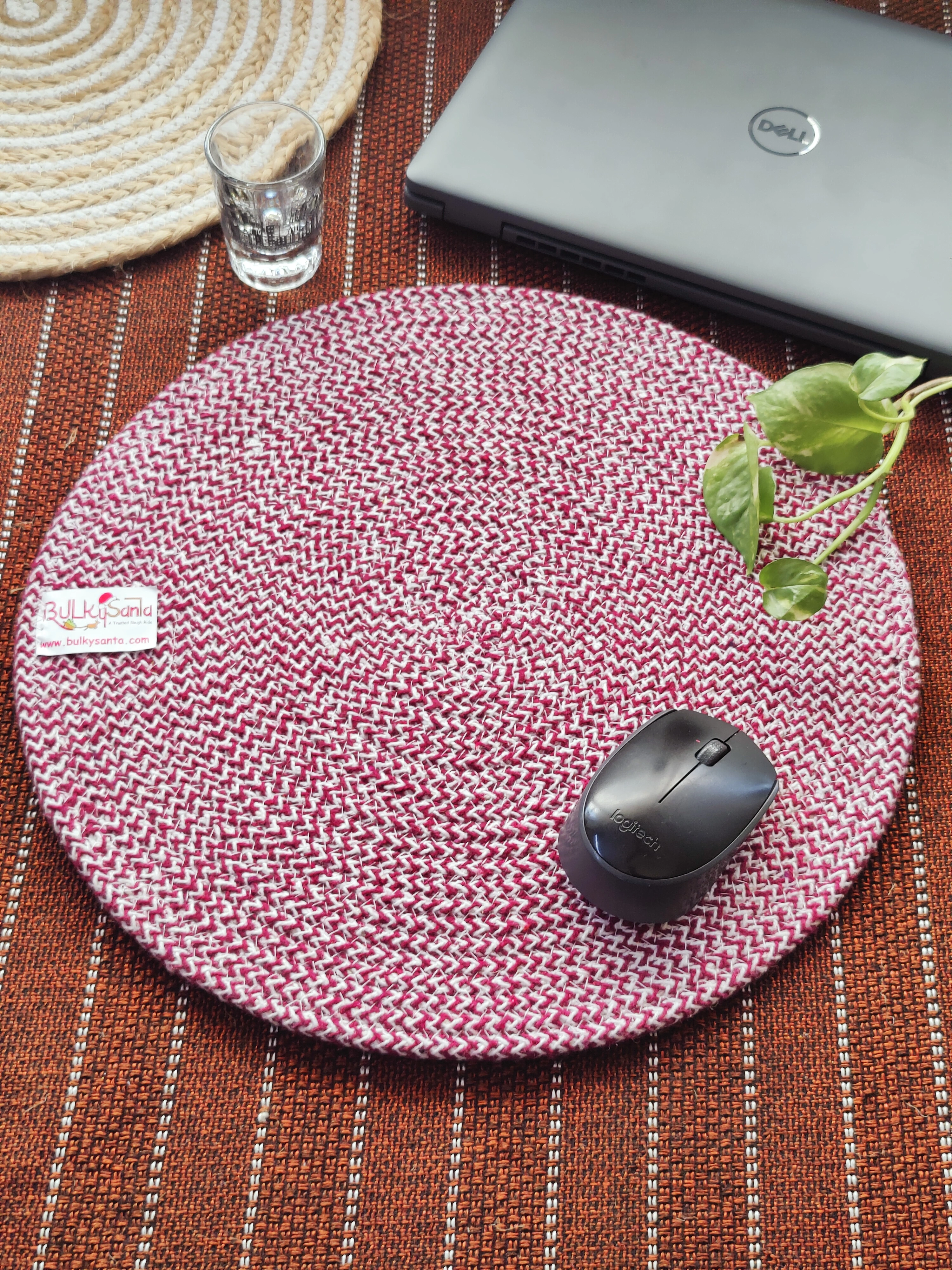 Cotton Place mats 38 cm (15&quot;) Round Table Mats, Heat Resistant, Reversible Use, Washable (Maroon)-Pack of 1-6