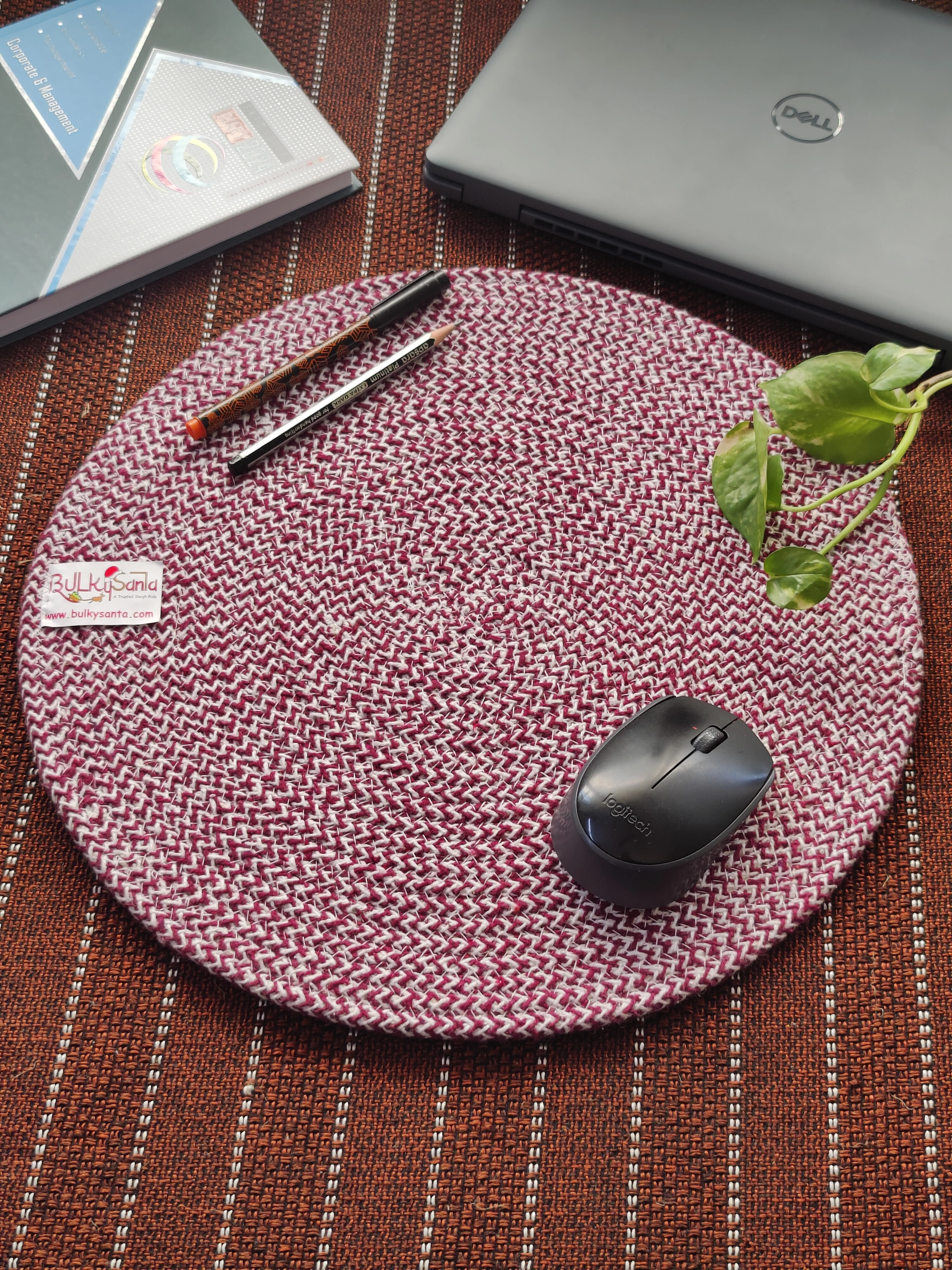 Cotton Place mats 38 cm (15&quot;) Round Table Mats, Heat Resistant, Reversible Use, Washable (Maroon)-Pack of 1-8