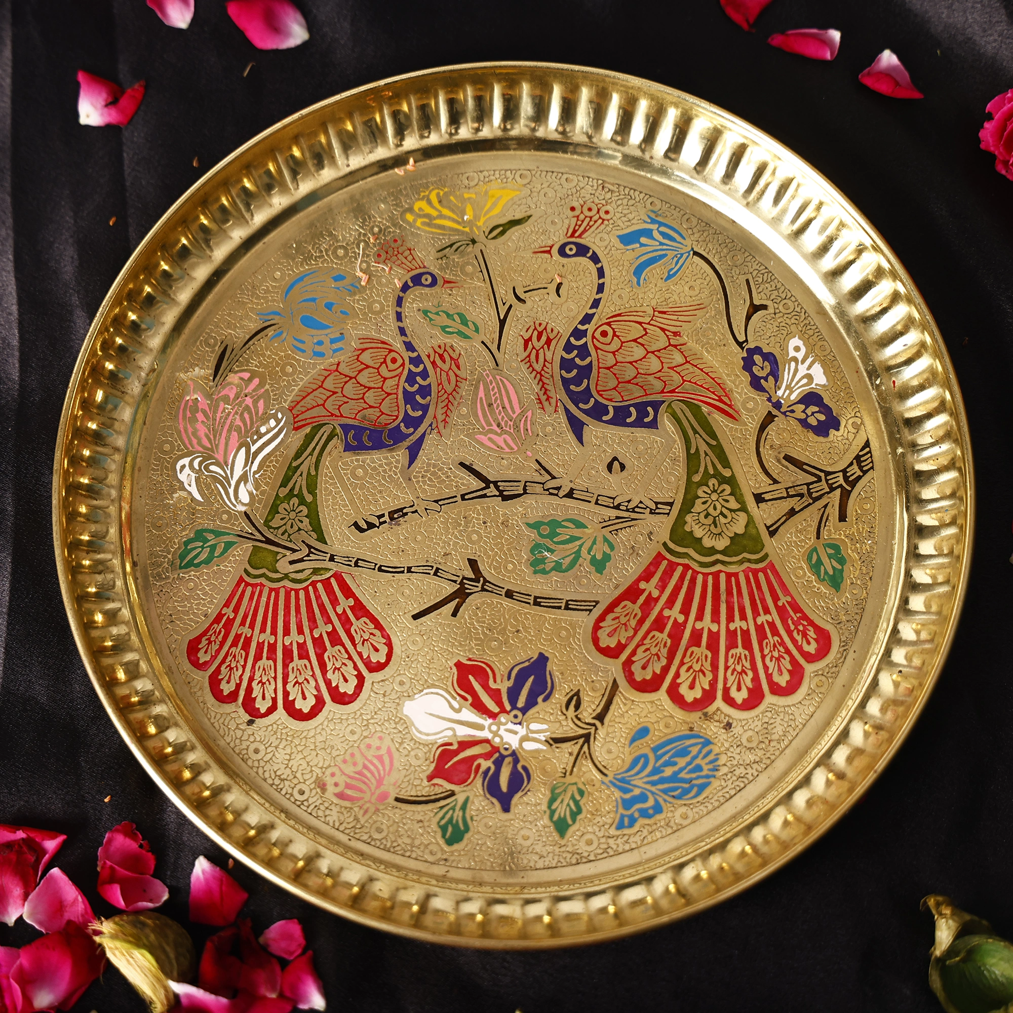 Pure Brass Plate with beautiful peacock design | Premium Peacock Design Pooja thali (Size - 9 inches) (1)-BSPEACOCKTHALI09IN