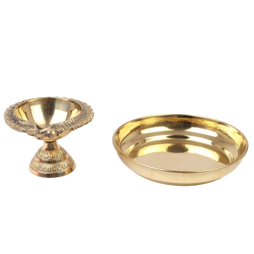 Brass Plate with Diya || Brass Laxmi Kuber Diya Big Size || Brass Plate 4 inches (Without Gift Box)-10