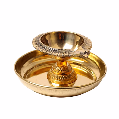 brass plate with diya || brass laxmi kuber diya big size || brass plate 4 inches (without gift box)