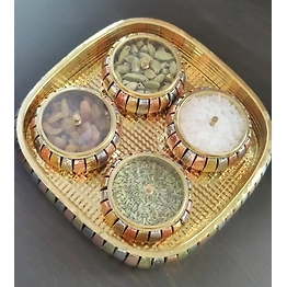 BulkySanta Handcrafted Brass Mukhwas Set with 4 Compartments, Decorative Design | Multipurpose serving tray set, Multicolor