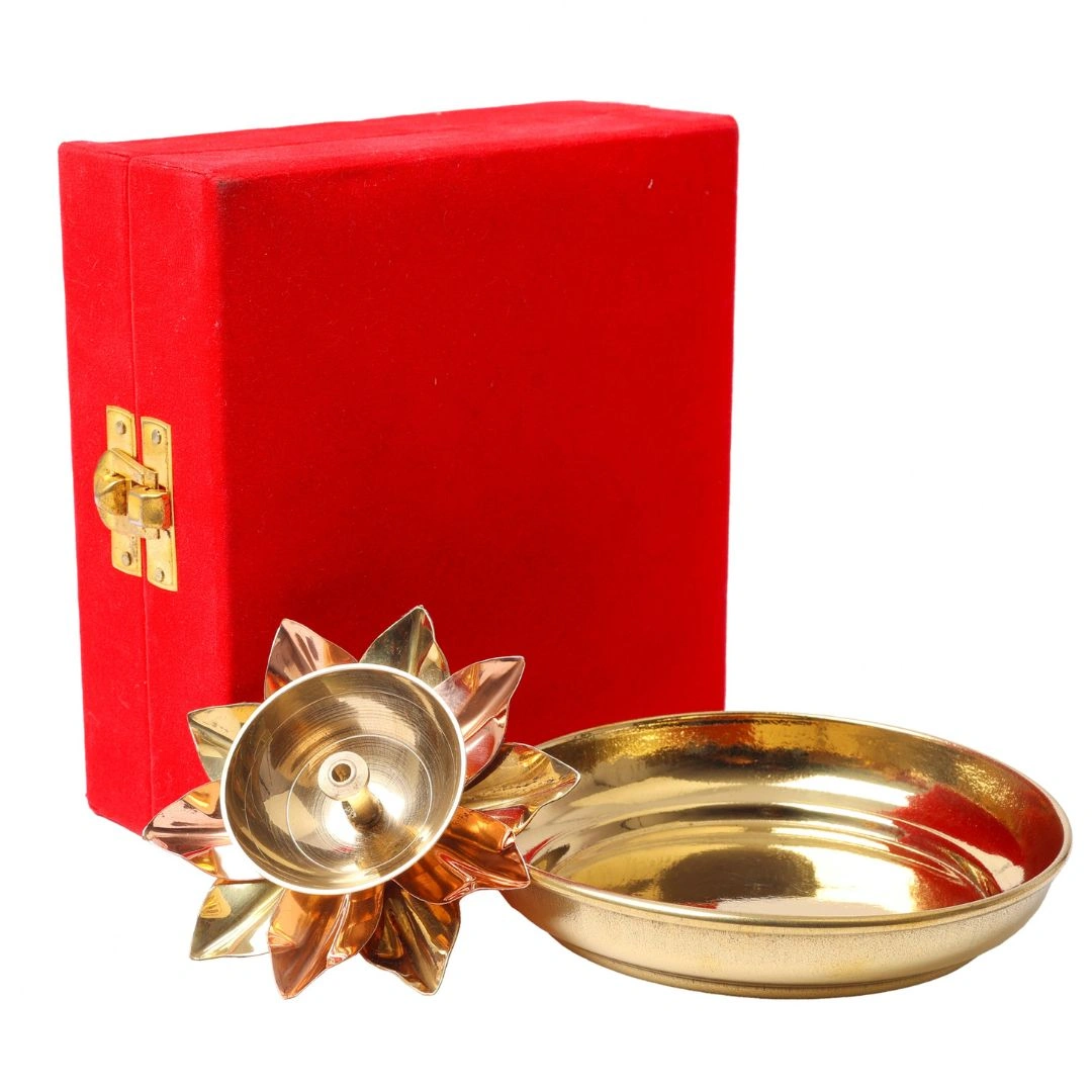 Brass Plate with Diya || Brass Lotus Diya Small || Brass Plate 4 inches (Without Gift Box)-10