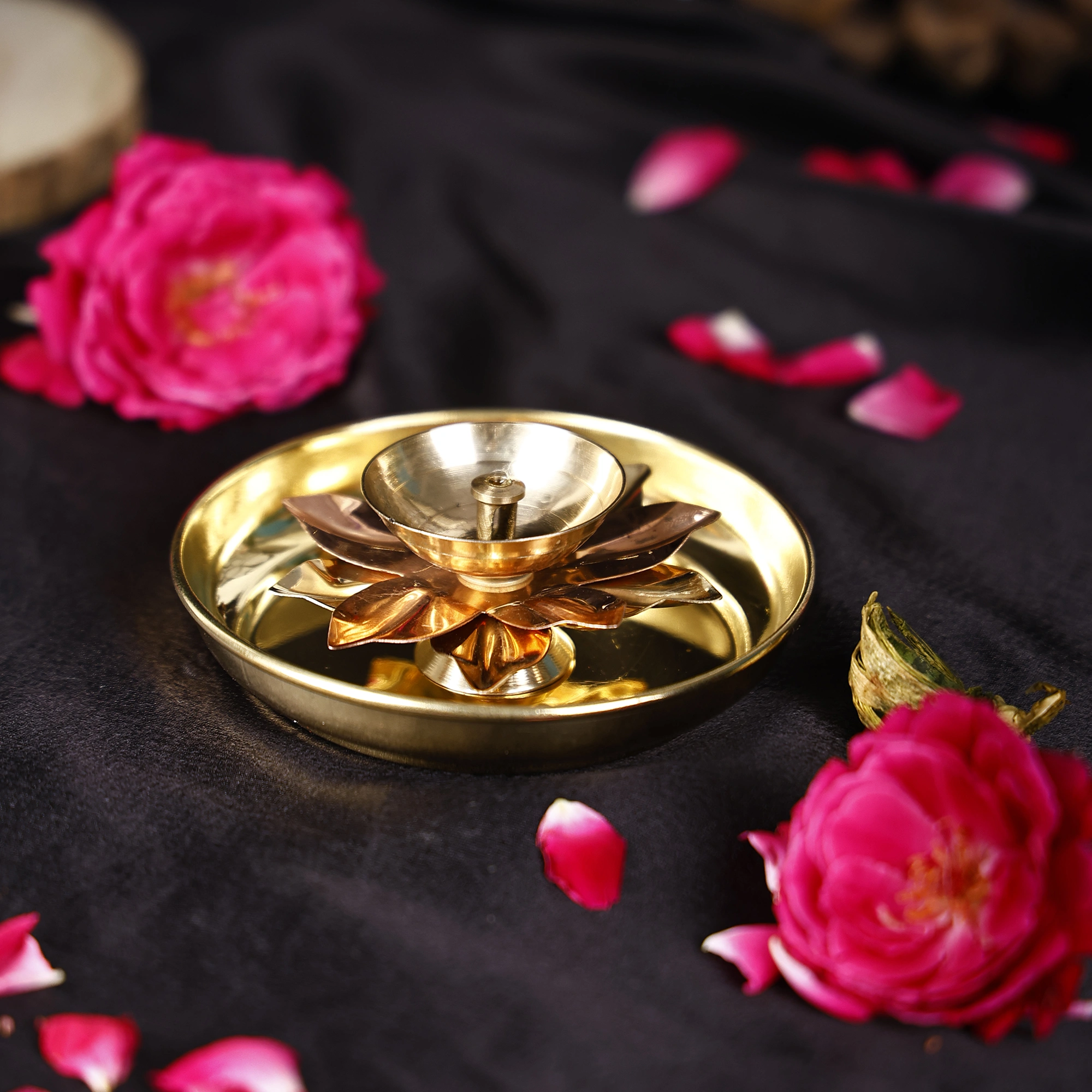 Brass Plate with Diya || Brass Lotus Diya Small || Brass Plate 4 inches (Without Gift Box)-6