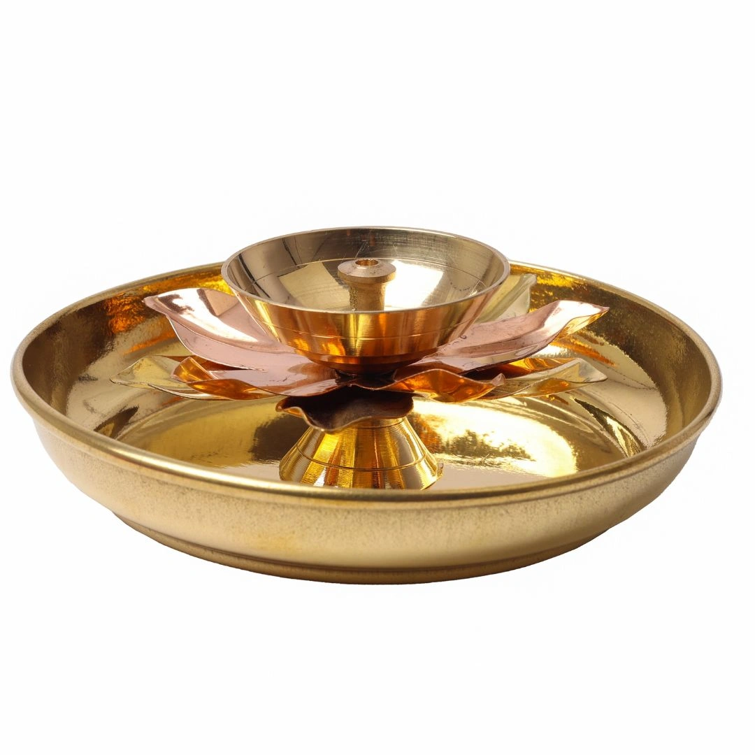 Brass Plate with Diya || Brass Lotus Diya Small || Brass Plate 4 inches (Without Gift Box)-7