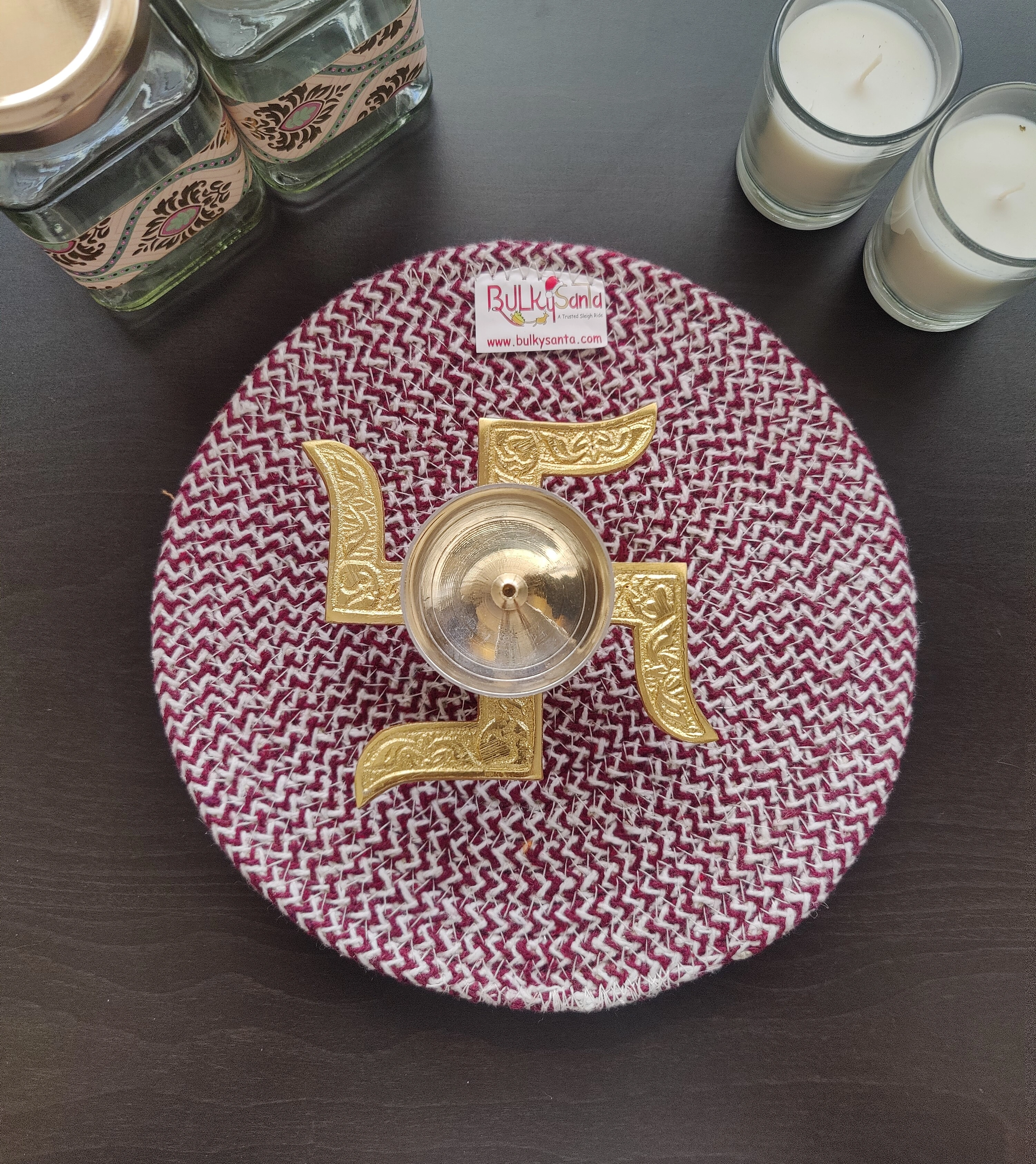 Brass Swastik Diya (4&quot; x 4&quot; x 1.5&quot;) with Gift Box | Brass Diya with satiya-Brass-8