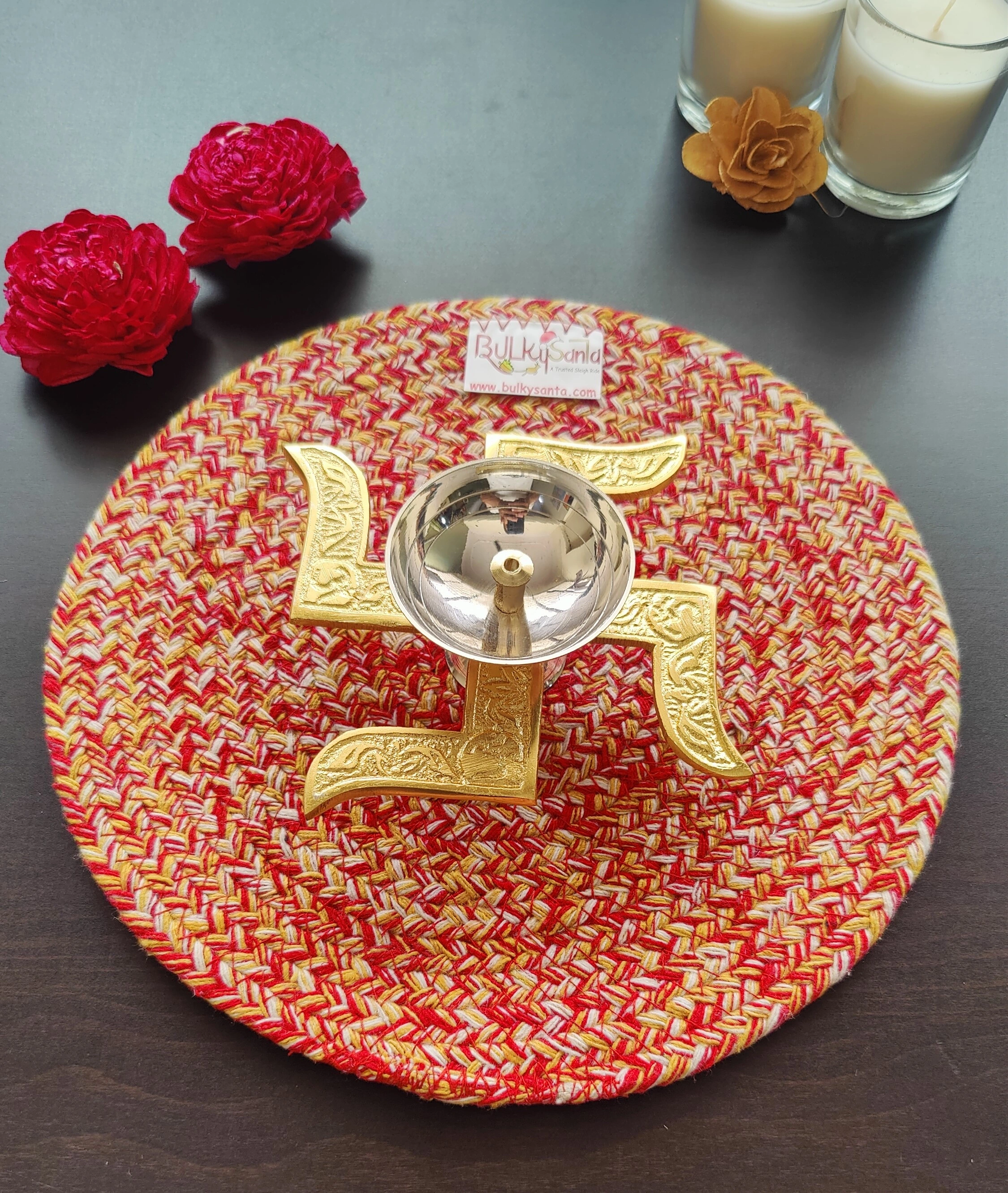 Brass Swastik Diya (4&quot; x 4&quot; x 1.5&quot;) with Gift Box | Brass Diya with satiya-Brass-5