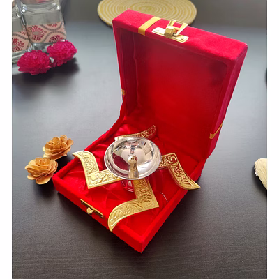 brass swastik diya (4" x 4" x 1.5") with gift box | brass diya with satiya