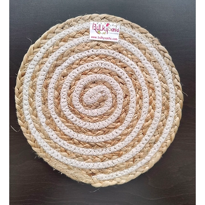 BulkySanta Cotton Place mats 22 cm (9") Round Table Mats, Heat Resistant, Reversible Use, Washable (Cotton & Jute)