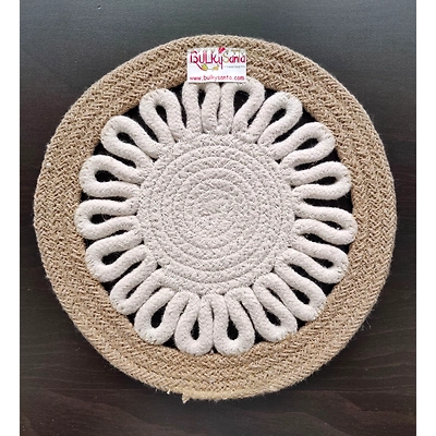 BulkySanta Cotton Place mats 22 cm (9") Round Table Mats, Heat Resistant, Reversible Use, Washable (Payal)