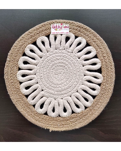 Cotton Place mats 22 cm (9&quot;) Round Table Mats, Heat Resistant, Reversible Use, Washable (Payal)-Pack of 1-6