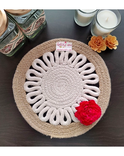 Cotton Place mats 22 cm (9&quot;) Round Table Mats, Heat Resistant, Reversible Use, Washable (Payal)-Pack of 1-8