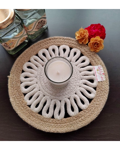 Cotton Place mats 22 cm (9&quot;) Round Table Mats, Heat Resistant, Reversible Use, Washable (Payal)-Pack of 1-9