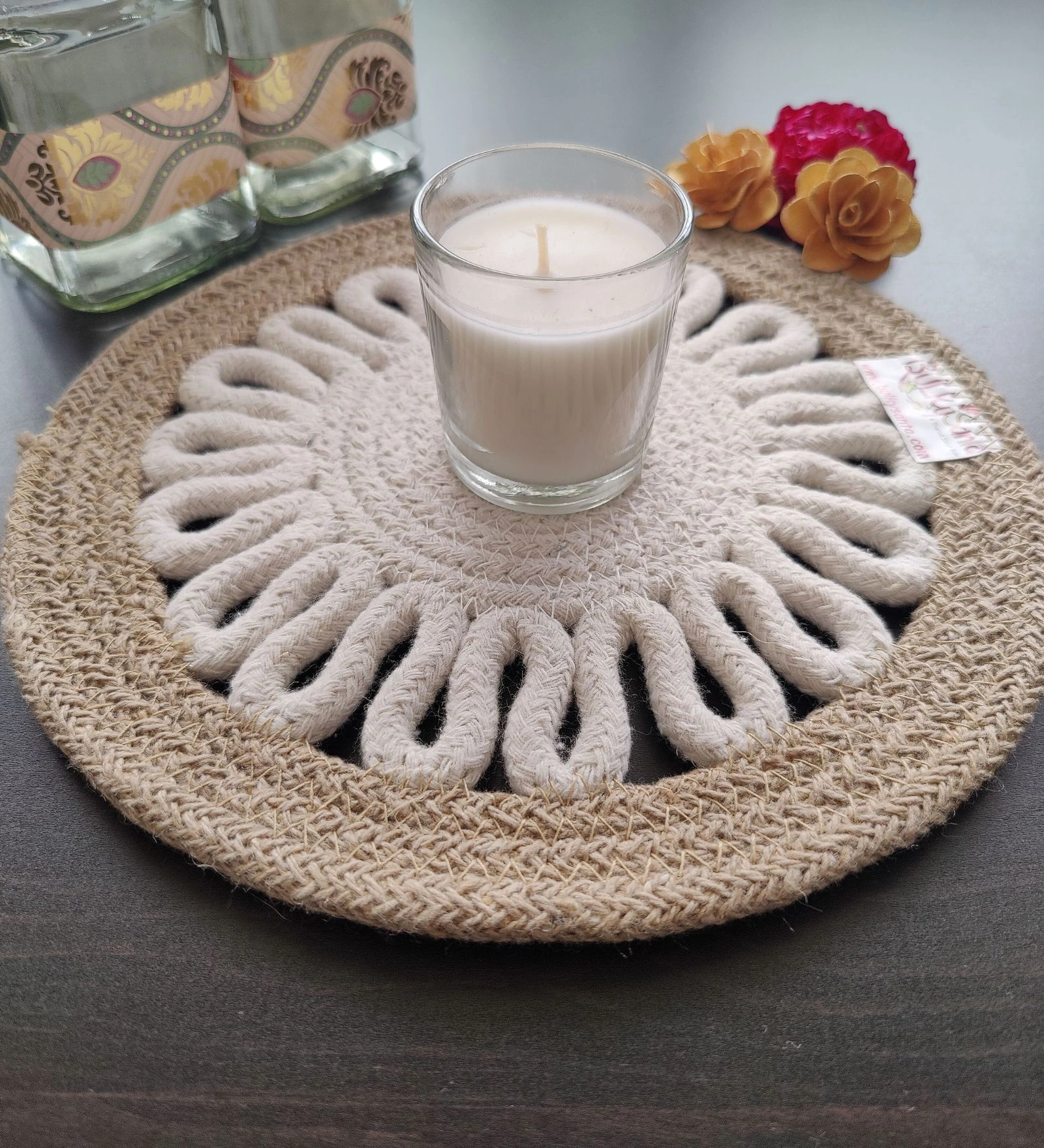 Cotton Place mats 22 cm (9&quot;) Round Table Mats, Heat Resistant, Reversible Use, Washable (Payal)-Pack of 1-10