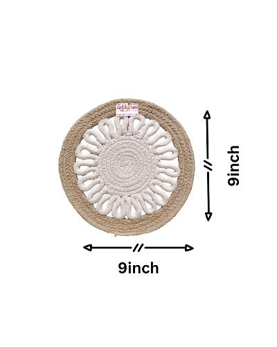 Cotton Place mats 22 cm (9&quot;) Round Table Mats, Heat Resistant, Reversible Use, Washable (Payal)-Pack of 1-11