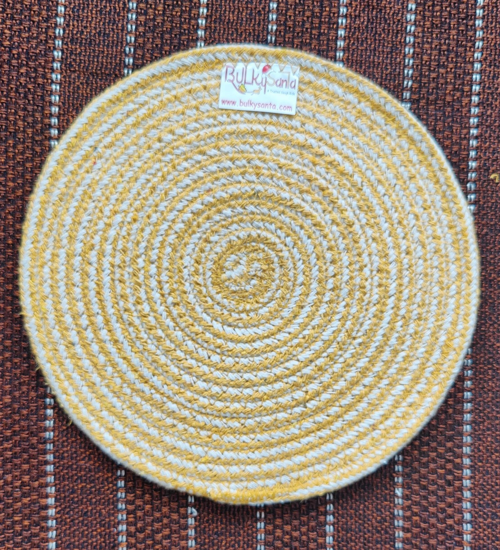 Cotton Place mats 22 cm (9&quot;) Round Table Mats, Heat Resistant, Reversible Use, Washable (Yellow)-Pack of 1-5