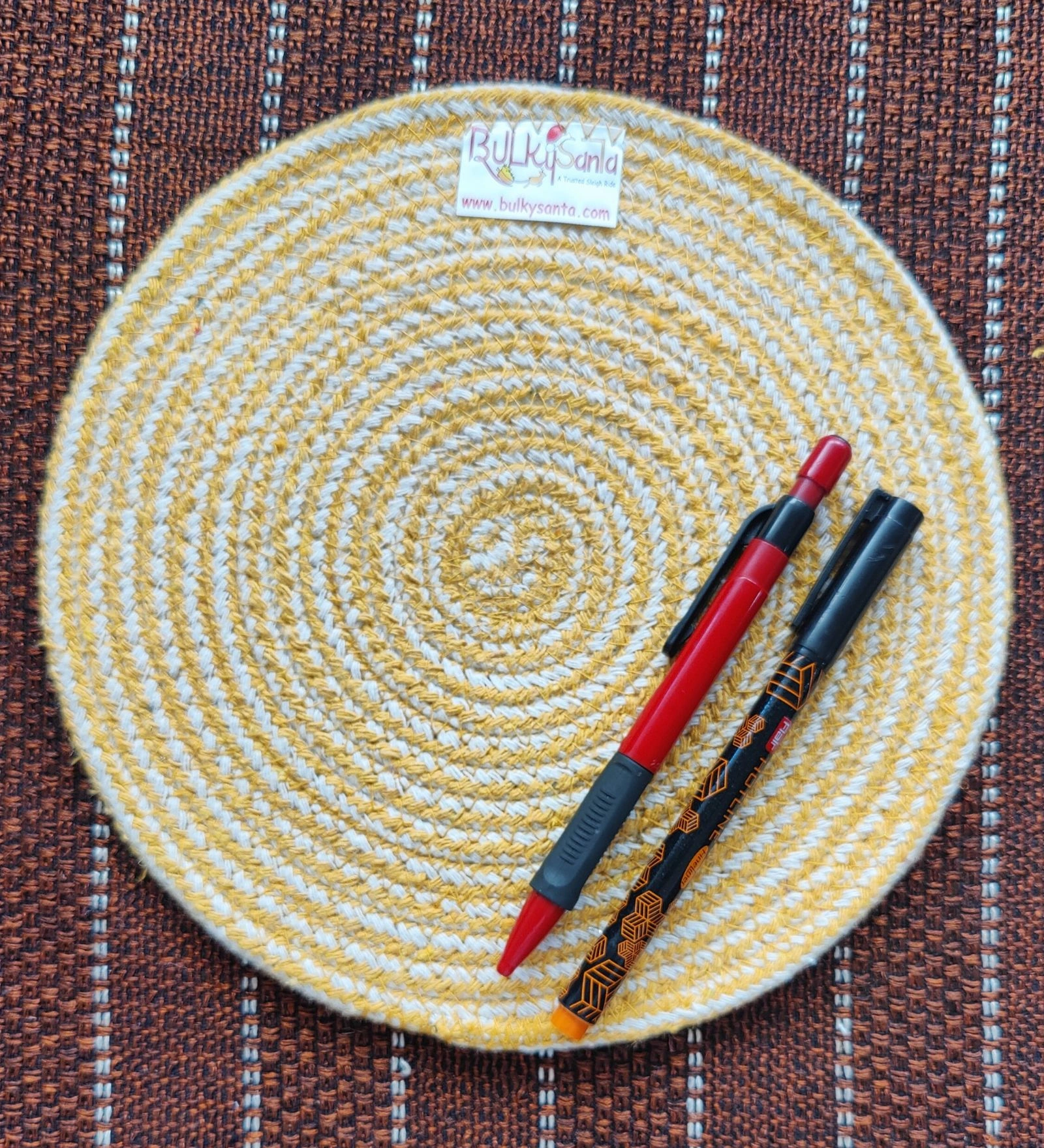 Cotton Place mats 22 cm (9&quot;) Round Table Mats, Heat Resistant, Reversible Use, Washable (Yellow)-Pack of 1-6