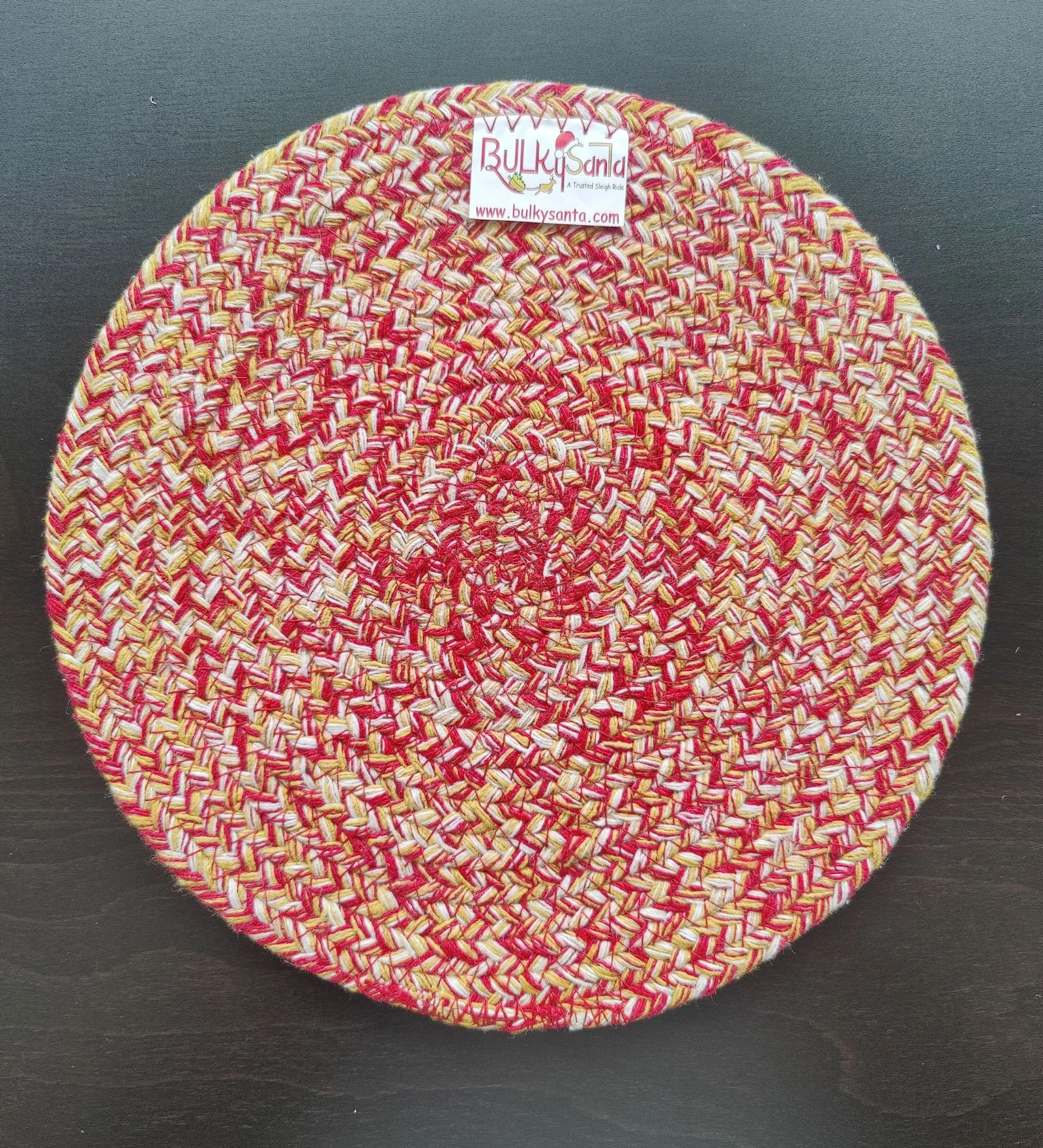 Cotton Place mats 22 cm (9&quot;) Round Table Mats, Heat Resistant, Reversible Use, Washable (RED-Yellow)-Pack of 1-5