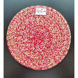 BulkySanta Cotton Place mats 22 cm (9") Round Table Mats, Heat Resistant, Reversible Use, Washable (RED-Yellow)