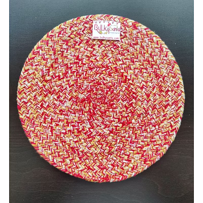 cotton place mats 22 cm (9") round table mats, heat resistant, reversible use, washable (red-yellow)
