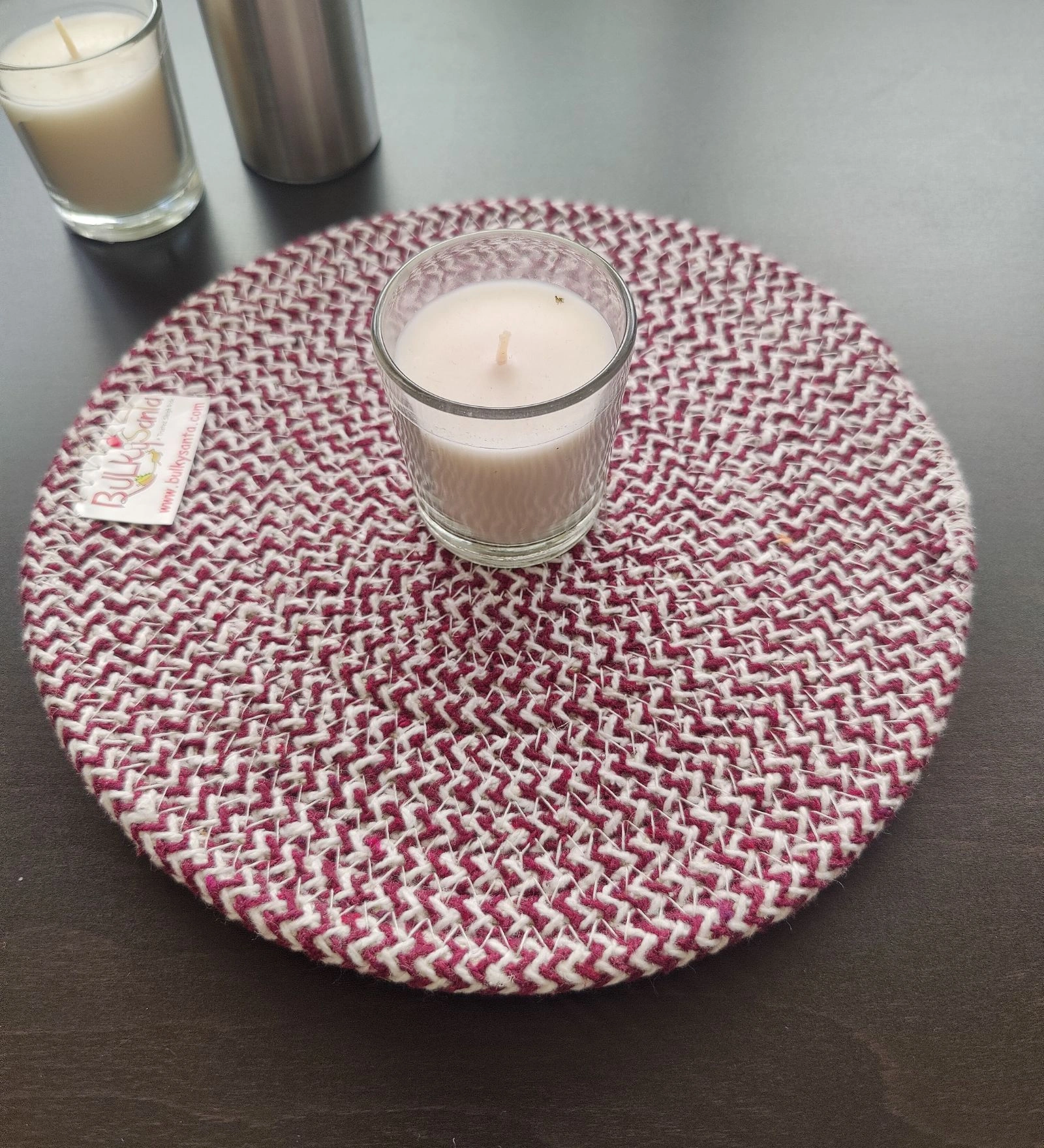 Cotton Place mats 22 cm (9&quot;) Round Table Mats, Heat Resistant, Reversible Use, Washable (Maroon)-Pack of 1-7