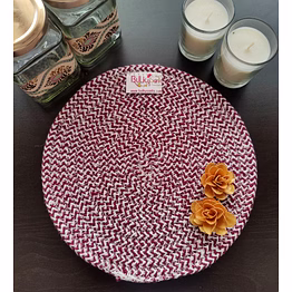 cotton place mats 22 cm (9") round table mats, heat resistant, reversible use, washable (maroon)
