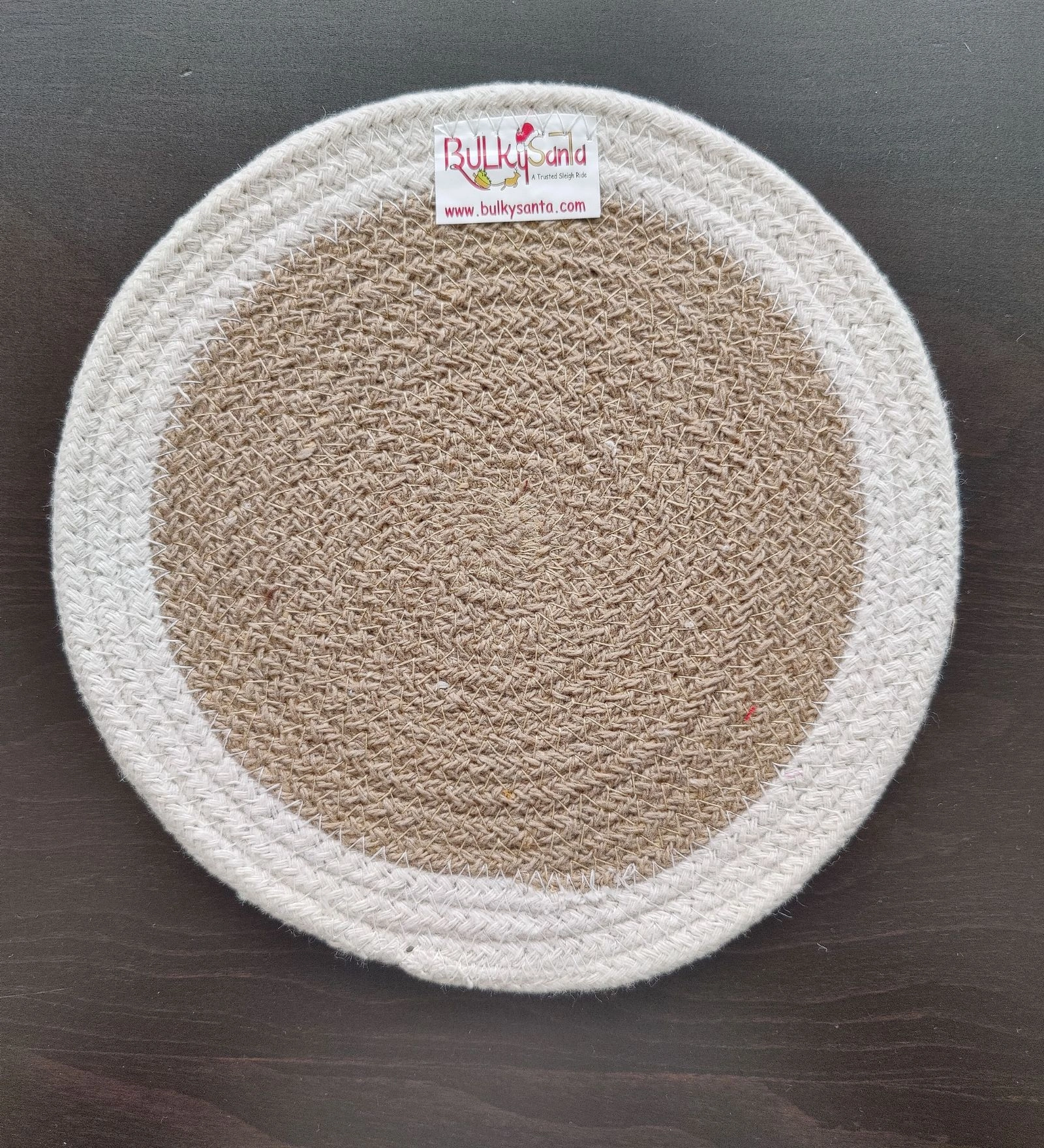 Cotton Place mats 22 cm (9&quot;) Round Table Mats, Heat Resistant, Reversible Use, Washable (White-Brown)-Pack of 1-5