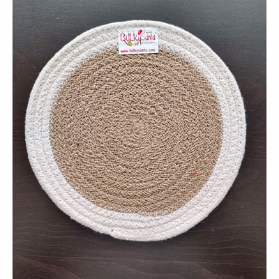 cotton place mats 22 cm (9") round table mats, heat resistant, reversible use, washable (white-brown)