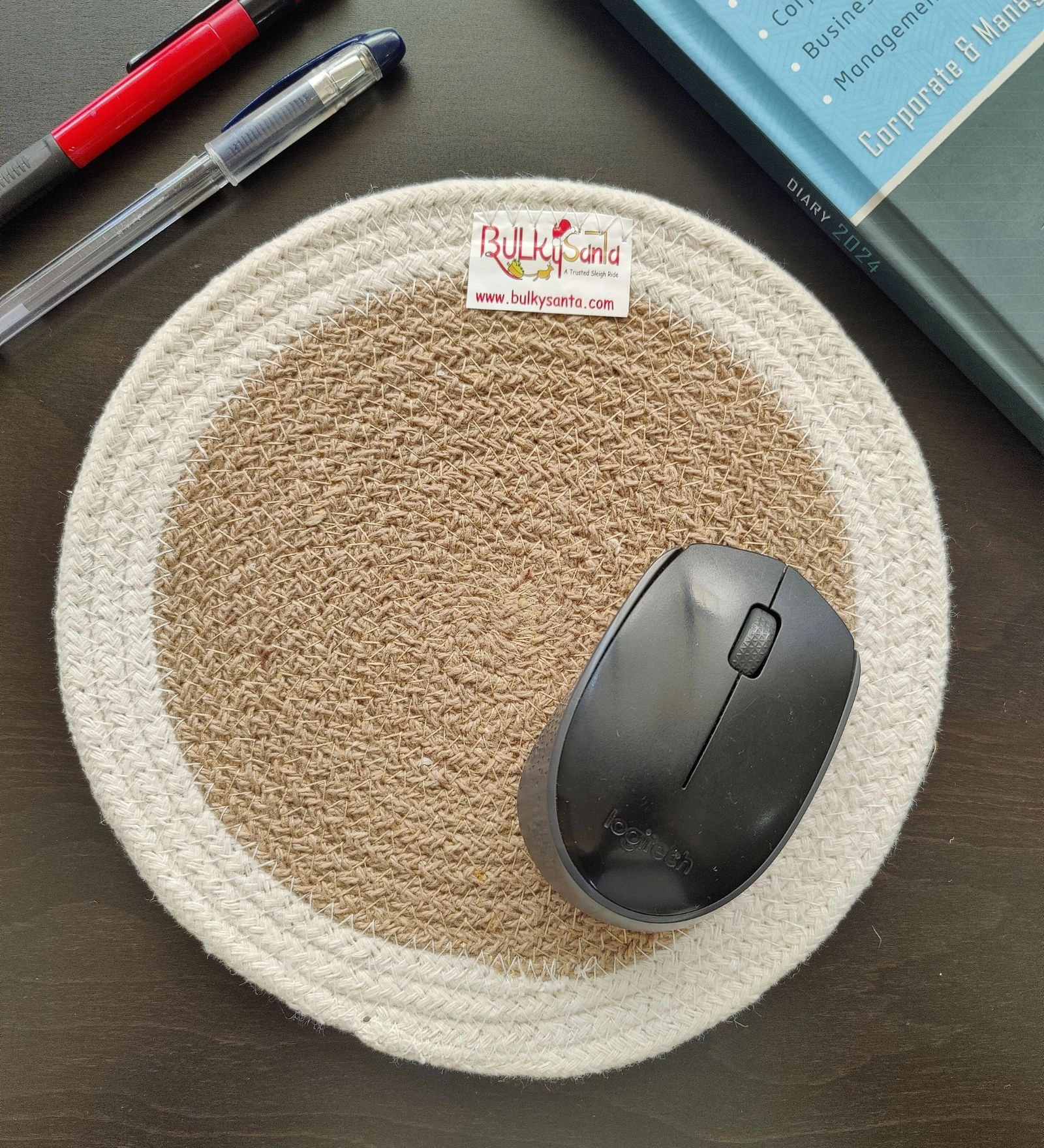 Cotton Place mats 22 cm (9&quot;) Round Table Mats, Heat Resistant, Reversible Use, Washable (White-Brown)-Pack of 1-7