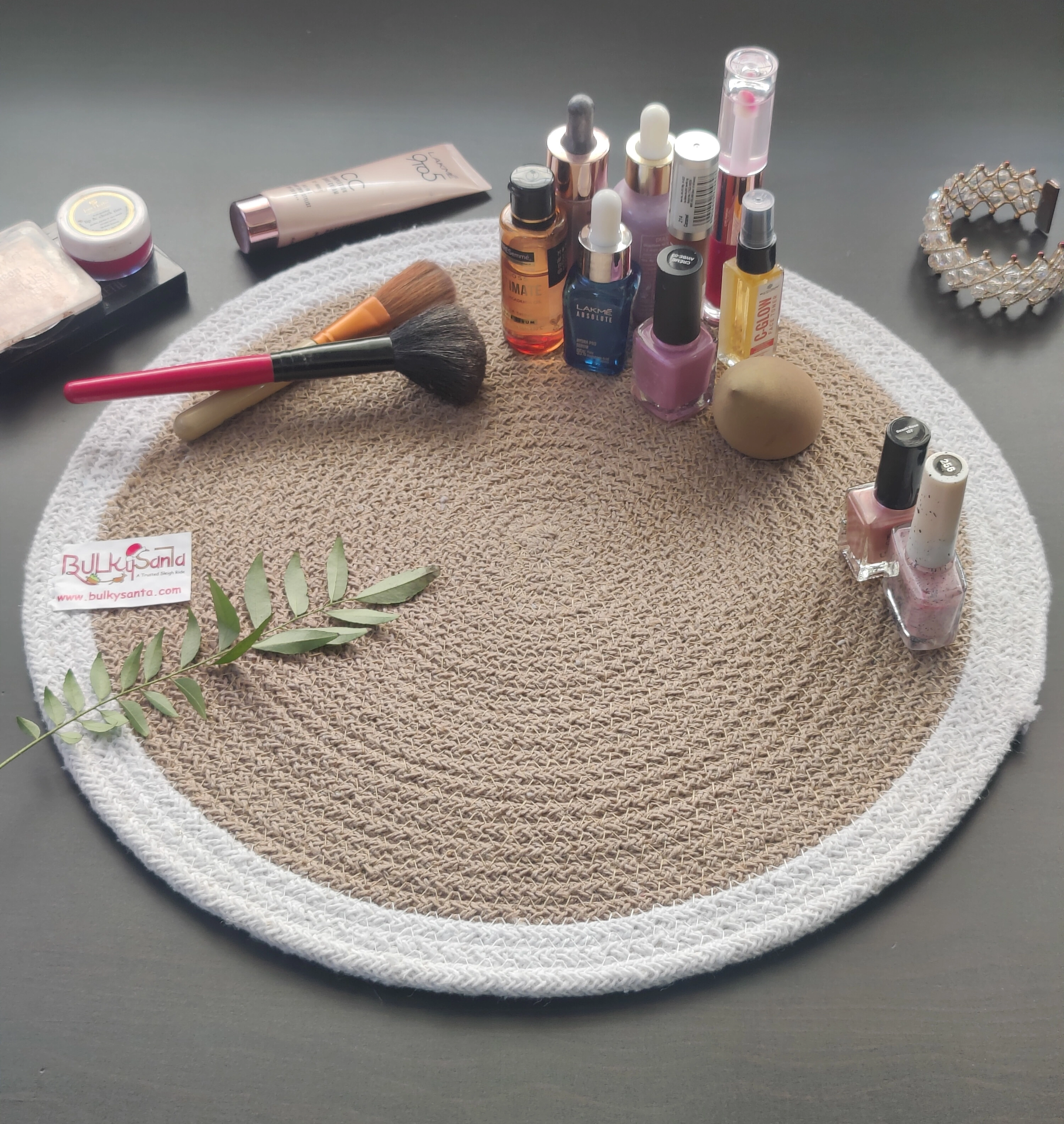 Cotton Place mats 38 cm (15&quot;) and 22 cm (9&quot;) Round Table Mats, Heat Resistant, Reversible Use, Washable (Pack of 6) (Yellow)-White-Brown-Cotton-2