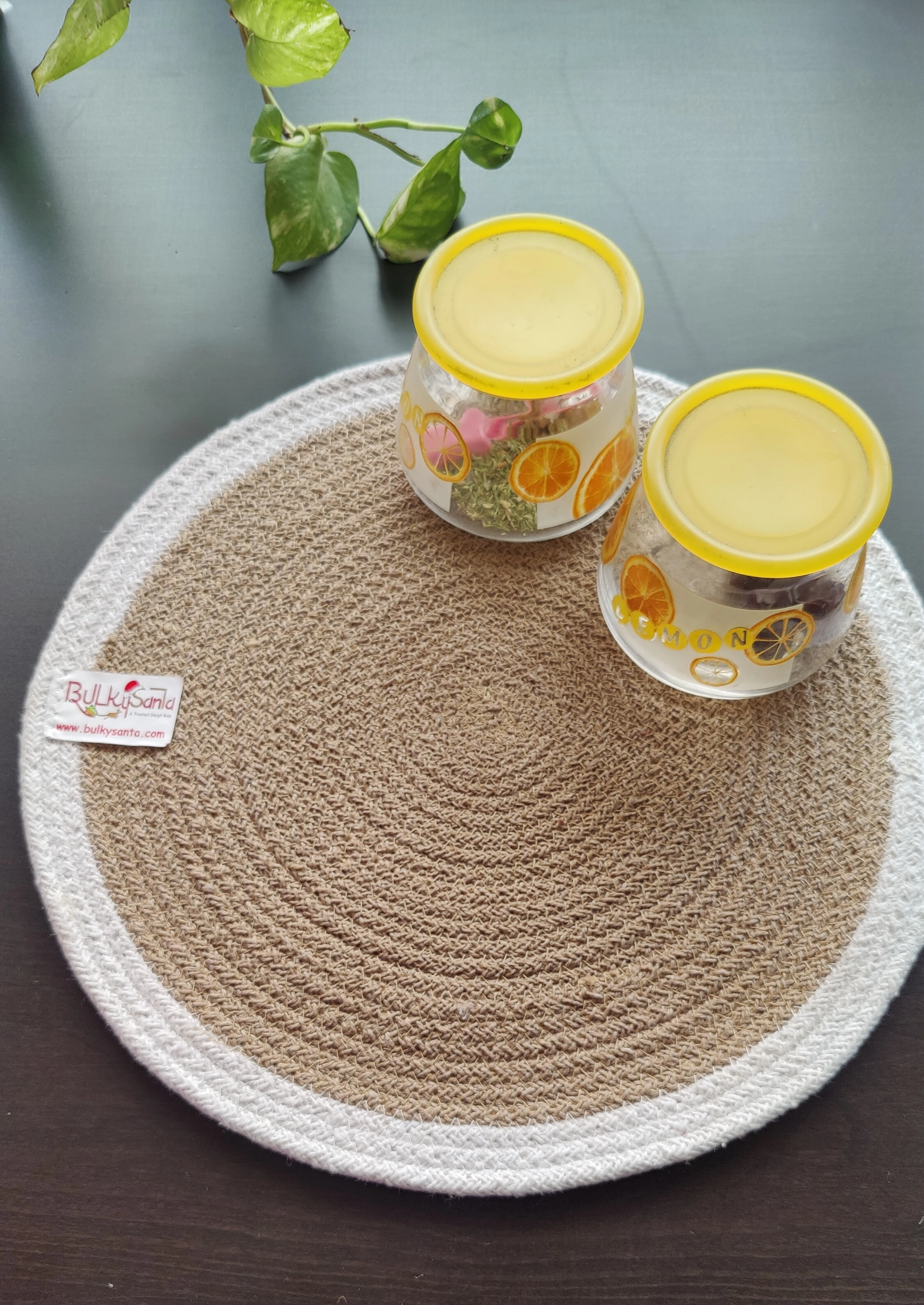 Cotton Place mats 38 cm (15&quot;) and 22 cm (9&quot;) Round Table Mats, Heat Resistant, Reversible Use, Washable (Pack of 6) (Yellow)-White-Brown-Cotton-3