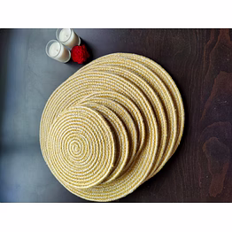 cotton place mats 38 cm (15") and 22 cm (9") round table mats, heat resistant, reversible use, washable (pack of 8)