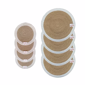 Cotton Place mats 38 cm (15") and 22 cm (9") Round Table Mats, Heat Resistant, Reversible Use, Washable (Pack of 8)
