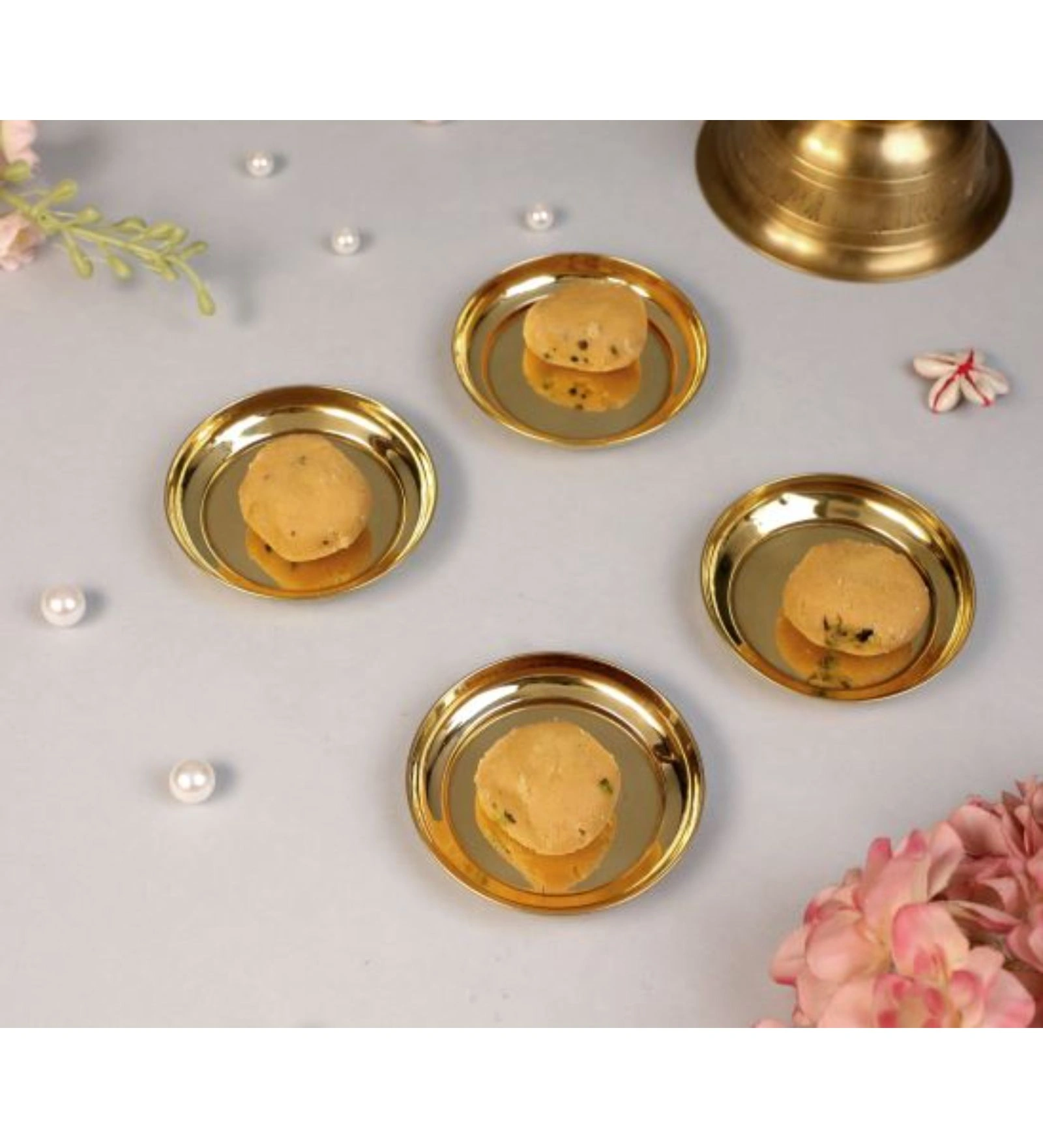 BulkySanta Brass Pooja Thali Set (3.5-inch) - Pack of 4 Plates-Brass-2