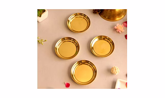 BulkySanta Brass Pooja Thali Small (4-inch) | Brass Plates for pooja - Pack of 4 Plates