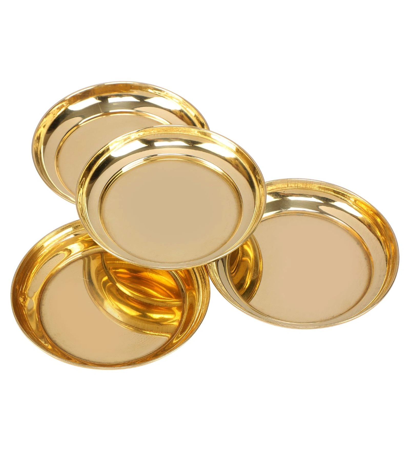 BulkySanta Brass Pooja Thali Set (3.5-inch) - Pack of 4 Plates-Brass-1