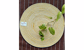 Cotton Place mats 38 cm (15") Round Table Mats, Heat Resistant, Reversible Use, Washable (Yellow)