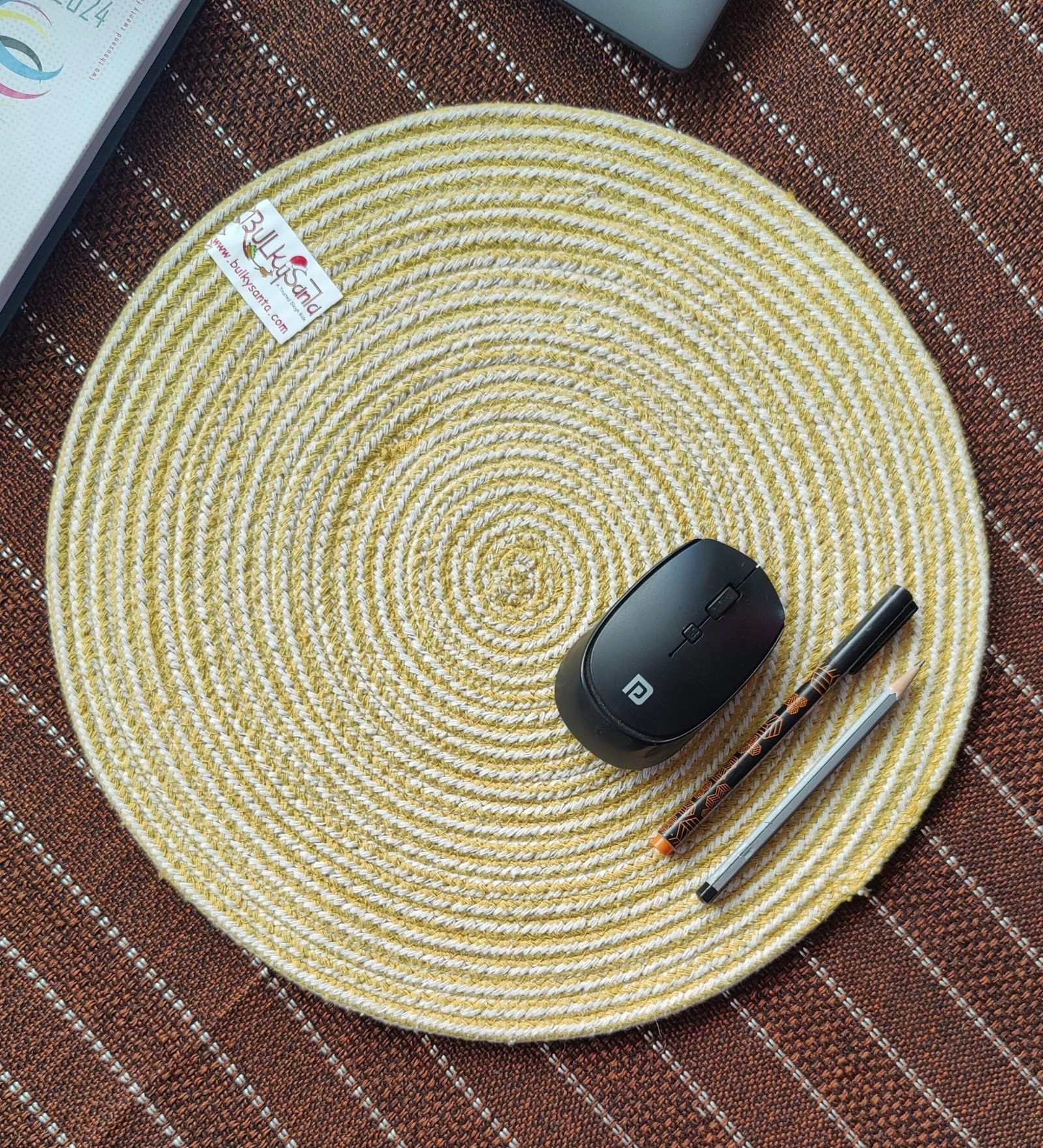 Cotton Place mats 38 cm (15&quot;) Round Table Mats, Heat Resistant, Reversible Use, Washable (Yellow)-Pack of 1-1