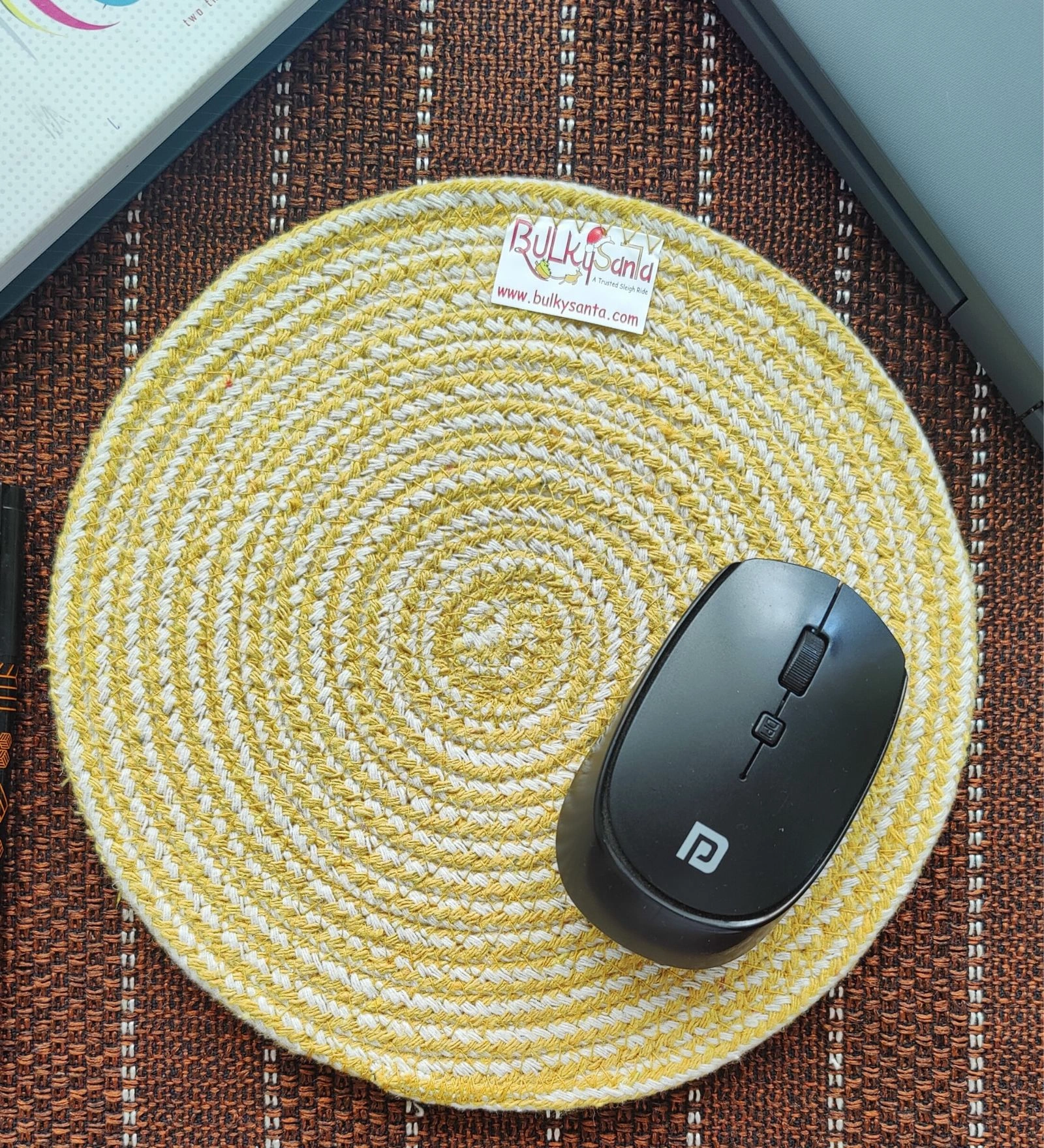 Cotton Place mats 22 cm (9&quot;) Round Table Mats, Heat Resistant, Reversible Use, Washable (Yellow)-Pack of 1-3