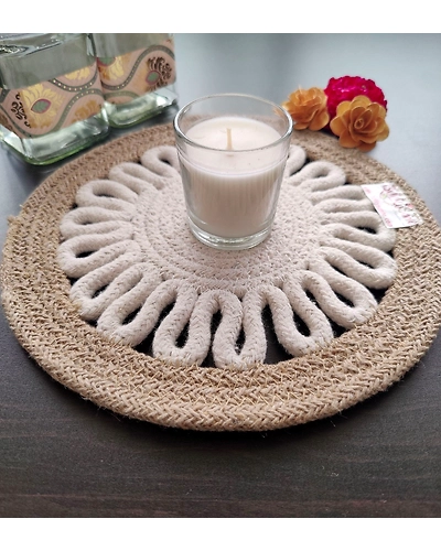 Cotton Place mats 22 cm (9&quot;) Round Table Mats, Heat Resistant, Reversible Use, Washable (Payal)-Pack of 1-4