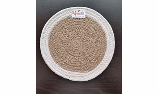 Cotton Place mats 22 cm (9") Round Table Mats, Heat Resistant, Reversible Use, Washable (White-Brown)