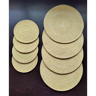 BulkySanta Cotton Place mats 38 cm (15") and 22 cm (9") Round Table Mats, Heat Resistant, Reversible Use, Washable (Pack of 8)