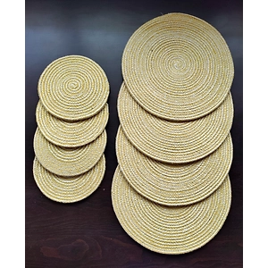 Cotton Place mats 38 cm (15") and 22 cm (9") Round Table Mats, Heat Resistant, Reversible Use, Washable (Pack of 8)