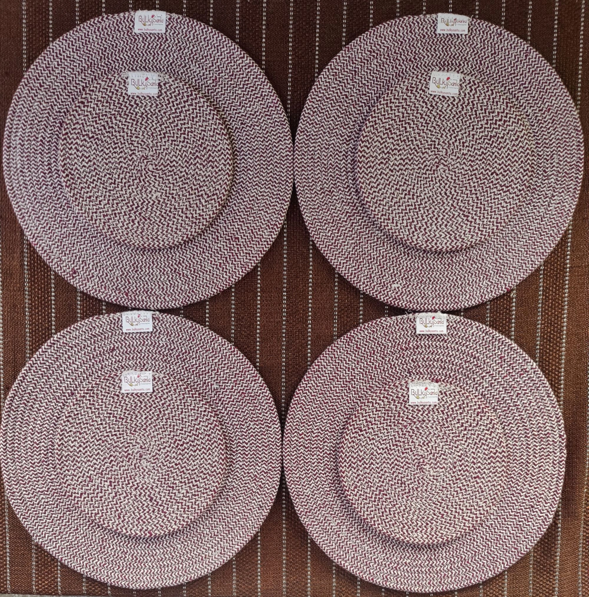 Cotton Place mats 38 cm (15&quot;) and 22 cm (9&quot;) Round Table Mats, Heat Resistant, Reversible Use, Washable (Pack of 8)-Maroon-Cotton-1