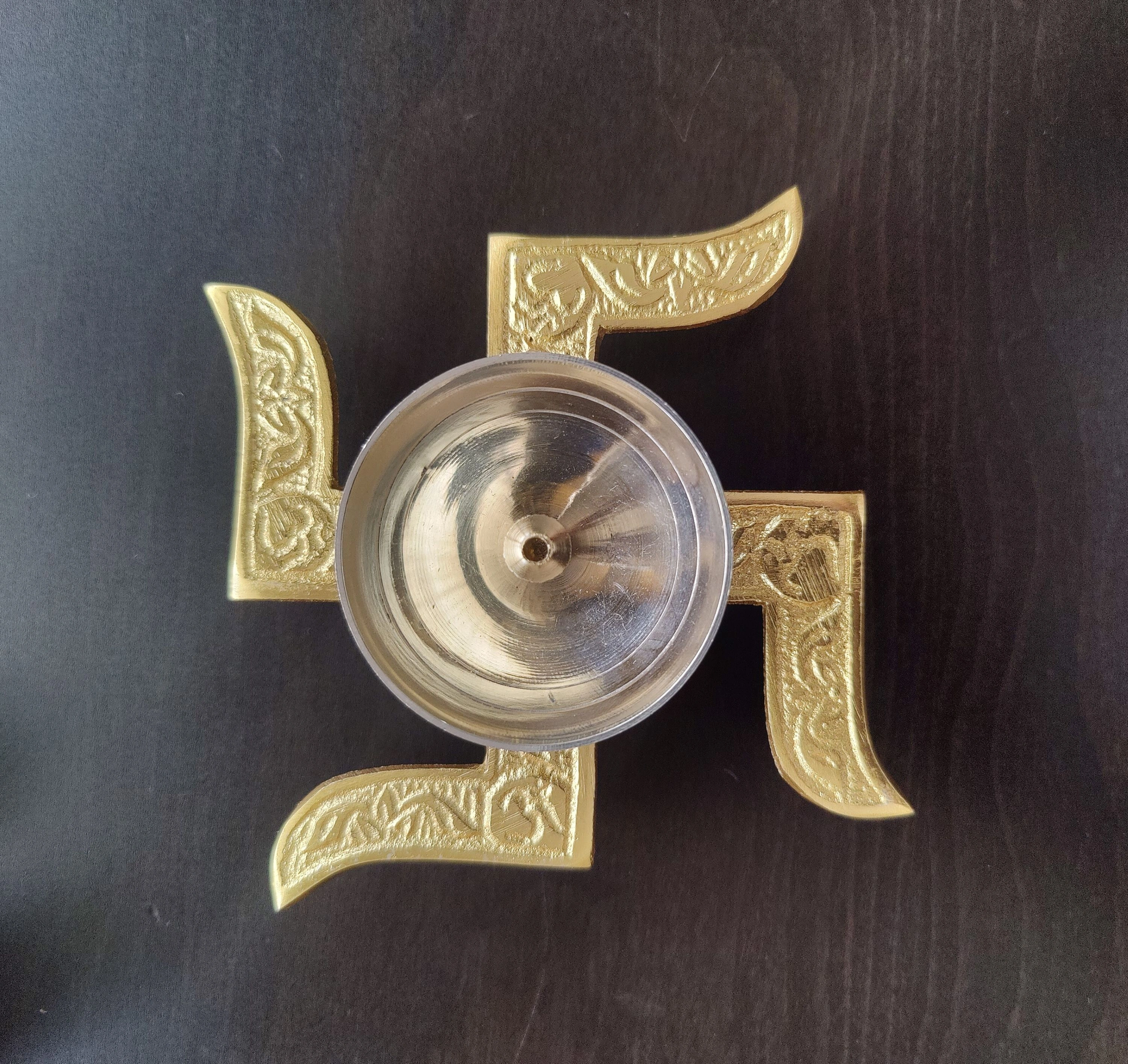 Brass Swastik Diya (4&quot; x 4&quot; x 1.5&quot;) with Gift Box | Brass Diya with satiya-Brass-3