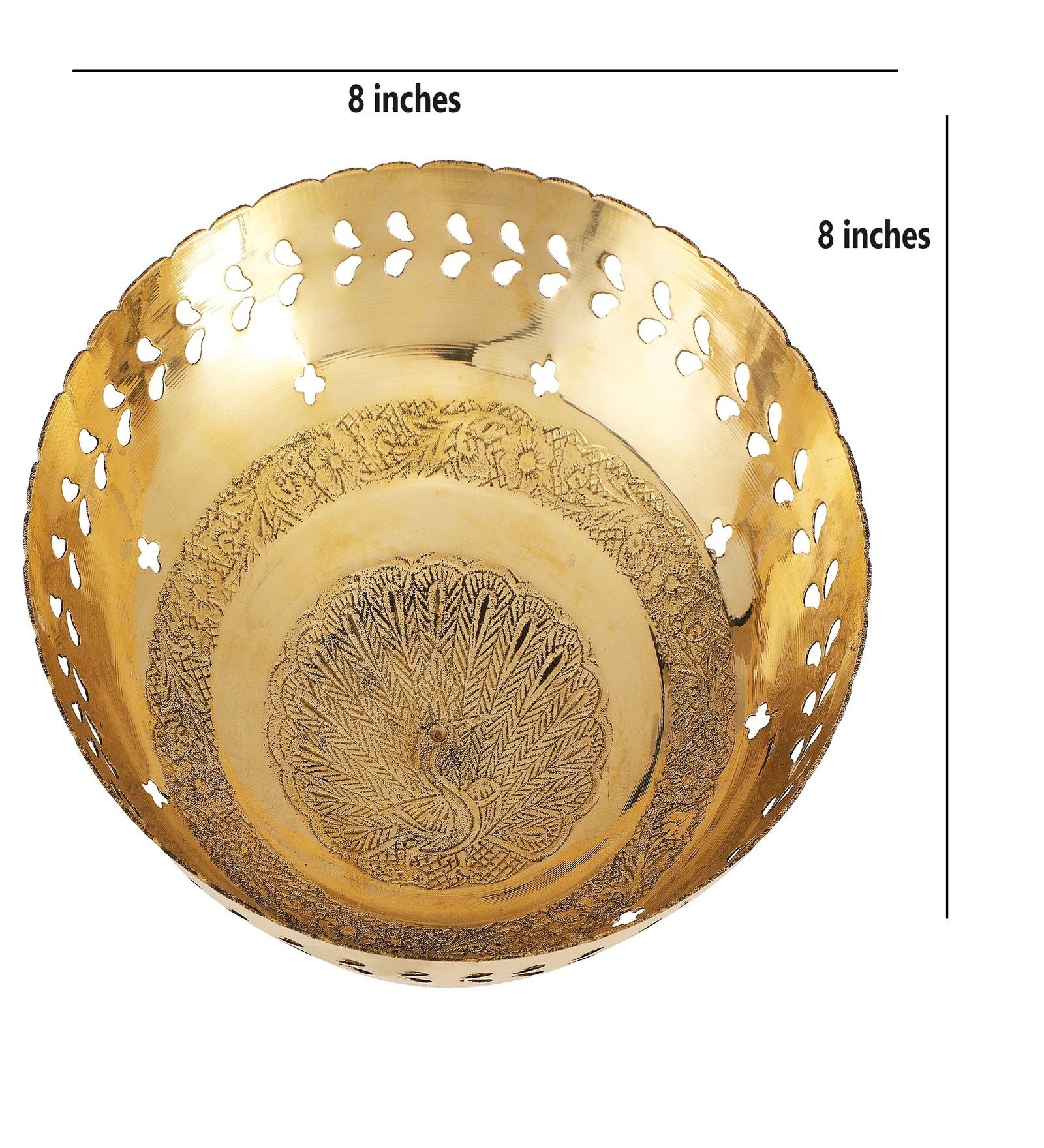 Brass Fruit Bowl with Hand Engraved Design (Size - 7 inches Approx.) (Brass)-2