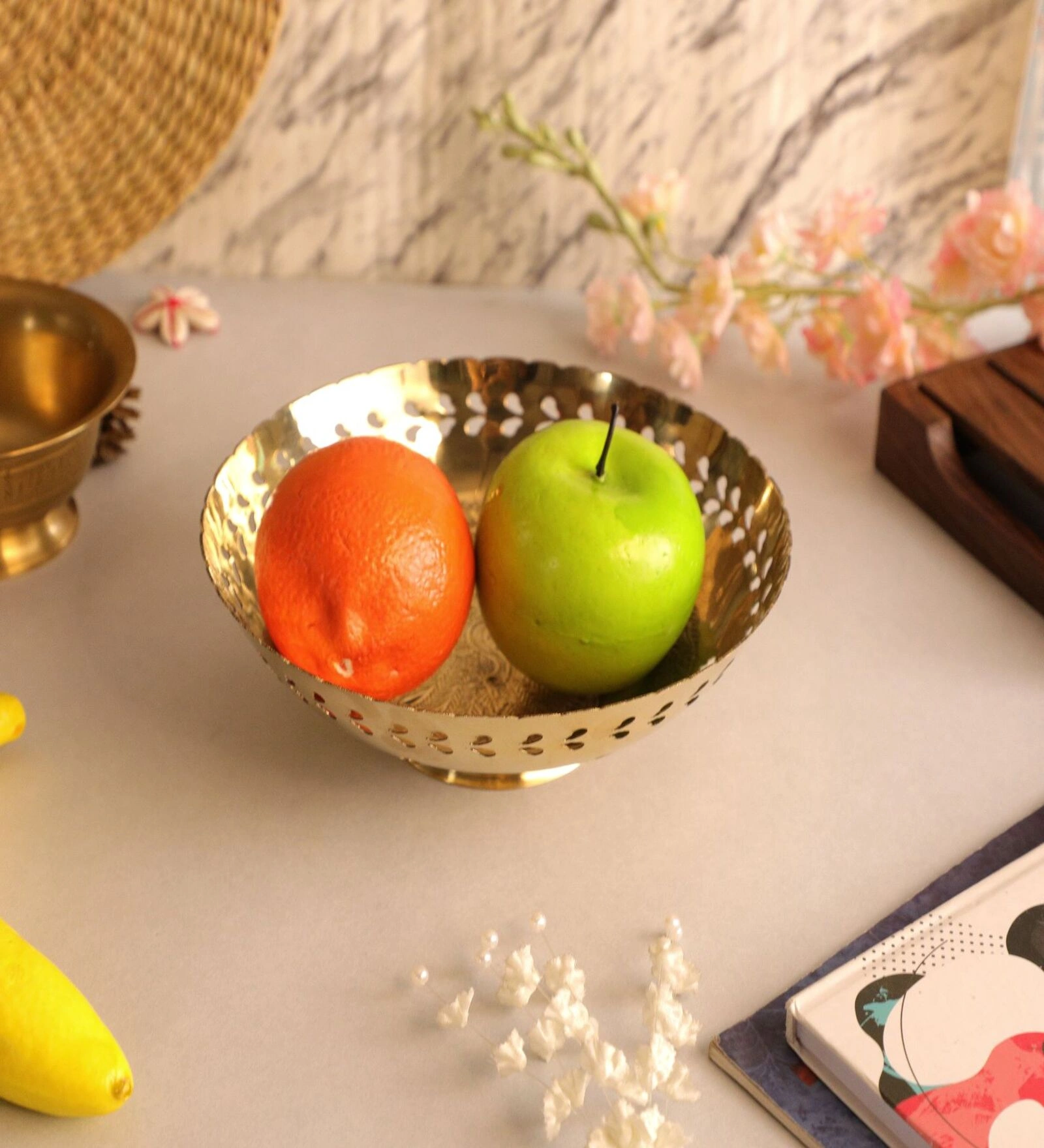 Brass Fruit Bowl with Hand Engraved Design (Size - 7 inches Approx.) (Brass)-3